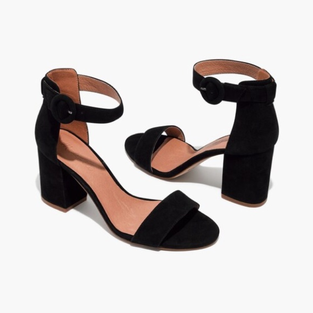 Madewell Black Suede Ankle Strap Sandals